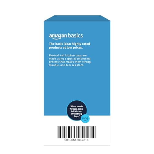 Amazon Basics 13 Gallon Tall Kitchen Drawstring Trash Bags, Flextra Strength, Tear Resistant, Puncture Resistant, 10% Post Consumer Recycled, 90 Count, White 6