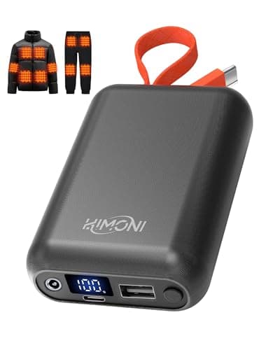 HIMONI 𝟭𝟮𝗩/𝟱𝗩 𝟮𝗔 𝟯𝗔 𝟮𝟬𝟬𝟬𝟬𝗺𝗔𝗵 Heated Jacket Battery Pack for Wulcea, Genovega, Kemimoto, Power Bank with LED Display for Heated Jacket Vest Pants Gear Chair Seats Blanket