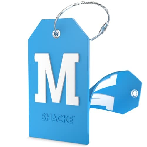 Shacke Initial Luggage Tag with Full Privacy Cover and Stainless Steel Loop - Aqua Teal (Letter M)