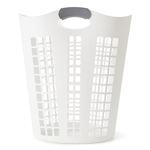 Gracious Living Laundry Basket, Easy Carry Flex Collapsible Hamper, 87.5 Liters, White - Large Plastic Clothes Storage Organizer for Home, Bathroom, and Bedroom