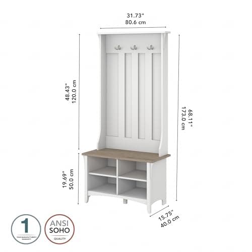 Bush Home Salinas Hall Tree with Shoe Storage Bench in Shiplap Gray and Pure White, Multi-Purpose Home Organizer, Entryway Solution with Seating and Hooks 3
