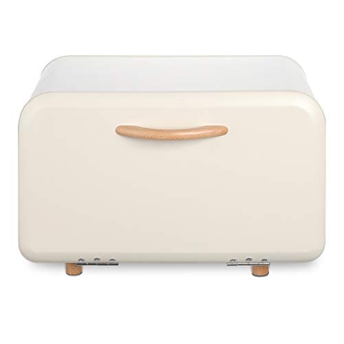 Navaris Bread Box - Metal Bread Bin Storage Tin with Front Opening Drop Down Door for Kitchen Counter or Shelf - Breadbox Storage Container - Cream 7