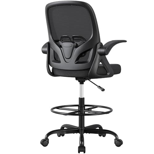 ORRSAKER Tall Drafting Chair with Lumbar Support and Footrest Ring, Supportive Tall Extended Height Ergonomic Desk Chair for Home Work, Breathable Mesh Office Chair with Flip up Arms(Black)