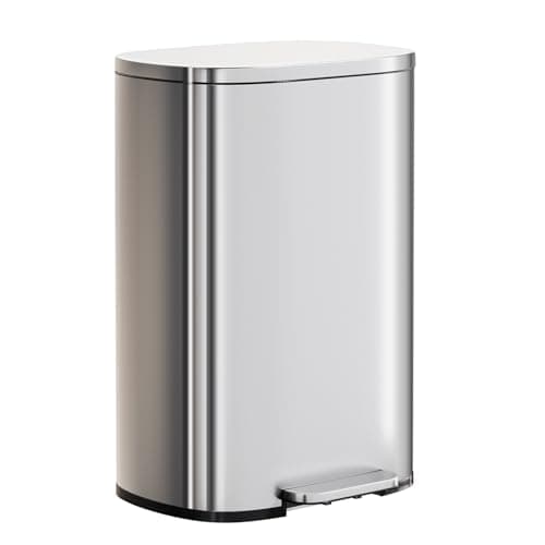 PayLessHere Trash Can with Lid, 13 Gallon (50L) Stainless Steel Kitchen & Office Recycling Bin with Foot Pedal Soft Close & Inner Bucket