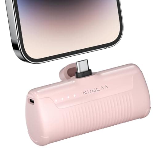 Kuulaa Portable Charger USB C with Built-in USB-C Plug, 4500mAh Mini Power Bank Small Battery Pack for iPhone 15/16,Samsung S22/S23 & Android (Pink)
