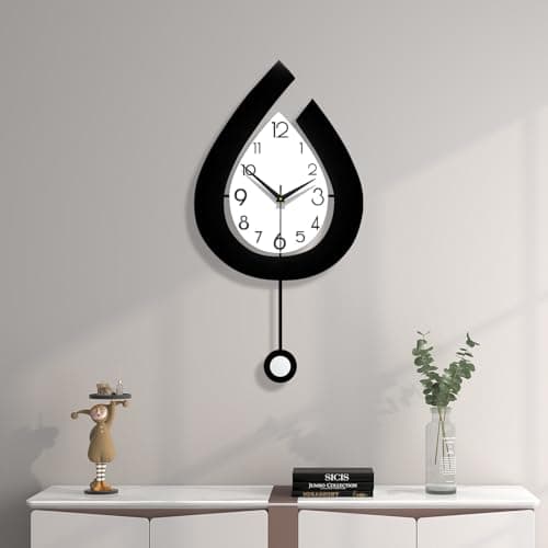 YIJIDECOR Decorative Wall Clock for Living Room Decor Large Modern Wall Clocks with Pendulum Battery Operated for Bedroom Office Kitchen Home Small Black Silent Wall Clock Non Ticking 11.8*22.4 Inch