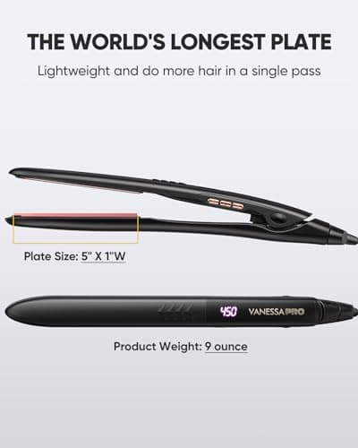 VANESSA PRO Flat Iron Hair Straightener, 100% Pure Titanium Flat Iron for One Pass to Achieve a Sleek Look, Curls Beautifully & Straightens Well - 1 inch 9