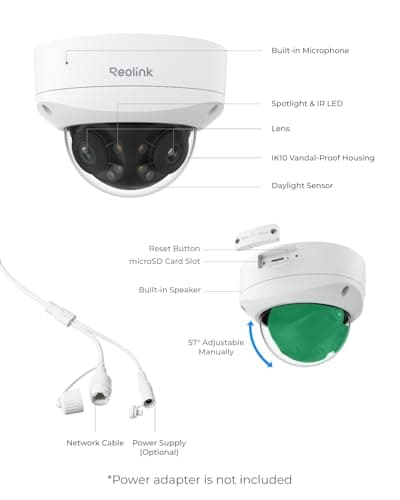 REOLINK 4K 8MP 180° Dual-Lens PoE IP Camera, IK10 Vandal-Proof, Person/Vehicle/Animal Detection, Spotlight Color Night Vision, 2 Way Talk, IP67 Weatherproof, No PT Supported, Duo 2V PoE 6