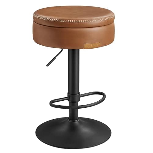 VASAGLE EKHO Collection - 360° Swivel Bar Stool, Height Adjustable Barstool with Storage, Synthetic Leather with Stitching, Mid-Century Modern, Kitchen Bar, Easy Assembly, Caramel Brown
