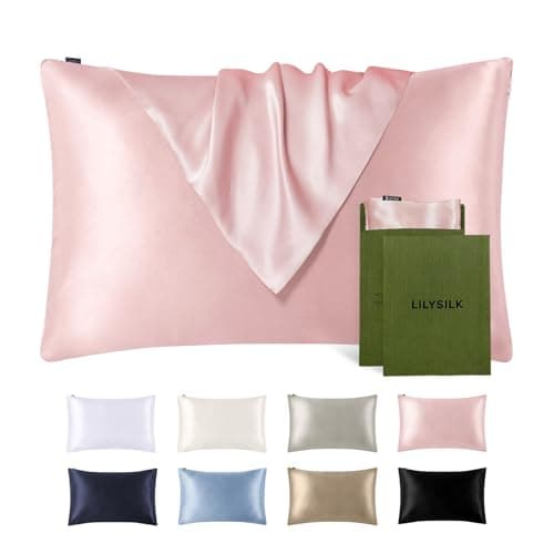 LILYSILK Silk Pillowcase for Hair and Skin Standard-100% Mulberry Silk 19 Momme Both Sides Silk Bed Pillow Cover with Hidden Zipper, 1 Pc (Standard Size 20''x26'', Rosy Pink)