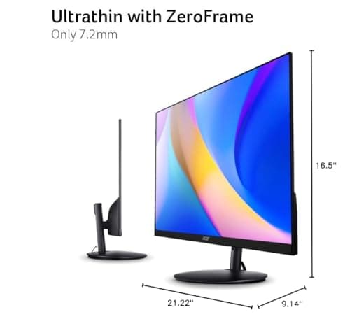 Acer SH242Y Ebmihx 23.8" FHD 1920x1080 Home Office Ultra-Thin IPS Computer Monitor AMD FreeSync 100Hz Zero Frame Height/Swivel/Tilt Adjustable Stand Built-in Speakers HDMI 1.4 & VGA Port 17