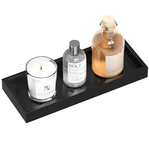 ZHWS Bathroom Tray Countertop for Toiletries, Black Vanity Tray for Makeup Perfume Decor Candle, Bamboo Kitchen Tray for Soap Dispenser Salt Pepper Brush Holder 11.3” L x 4.4” W x 1.1” H