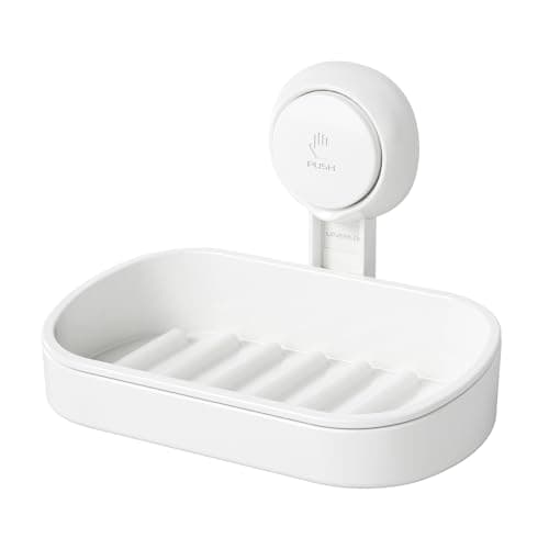 LEVERLOC Soap Dish Holder for Shower Suction Cup Wall Mounted Self Draining NO-Drilling Removable Bar Soap Sponge Holder for Bathroom Bathtub Kitchen Sink Waterproof Strong Vacuum Suction Adhesion