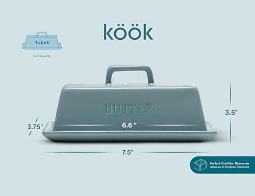 Butter Dish with Lid for Countertop, by Kook, Ceramic Dish Tray with Cover, Kitchen Keeper, Container, Holder (Casper Blue) 5