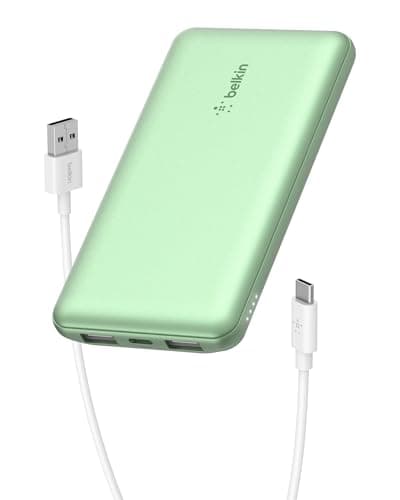 Belkin Portable Charger, USB-C Power Bank 10000 mAh w/ 2xUSB-A Ports, 15W w/Type-C to Type-A Cable for iPhone 17, Air, Pro, Samsung Galaxy S25, iPad, Nintendo Switch 2, Google Pixel 10, etc. - Green