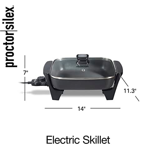 Proctor Silex Electric Skillet with Lid, 116 sq. in. Nonstick Cooking Surface for Frying, Sauteing, Simmering and Braising, Adjustable Temp 200° to 400° F, Black (38526PS) 8