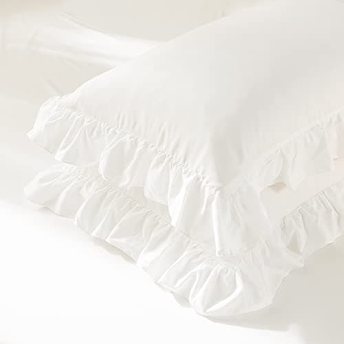 White Cotton Microfiber Envelope Pillowcase Set of 2 Standard Size Ruffle Pillow Covers 26"x20" for Bed Bedding Decoration Home Paris Decor