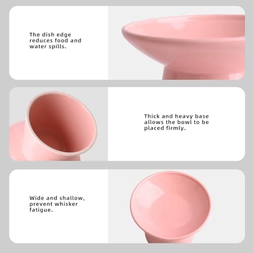 KITCHENLESTAR 6.2 Inch Extra Wide Elevated Ceramic Cat Bowls, Food and Water Bowl Set for Elder Big Cats Small Dogs, Raised Design for Pet Easy Eating, Protect Cat's Spine Set of 2(Pink) 5