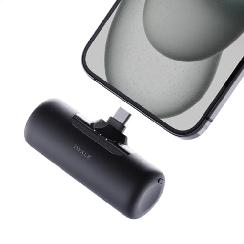 iWALK Portable Charger for iPhone 15/16/17, Power Bank with Build-in USB C Connector, 4,500mAh Battery Pack Phone Charger for iPhone Series, Samsung S22/23/S24 Series and Android, Black