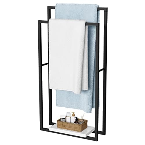 KES Standing Towel Racks for Bathroom with Heavy Marble Base, 38" H Towel Rack Stand for Bathroom 2-Tier, Blanket Rack for Bathroom Floor, Matte Black, BTH501-BK