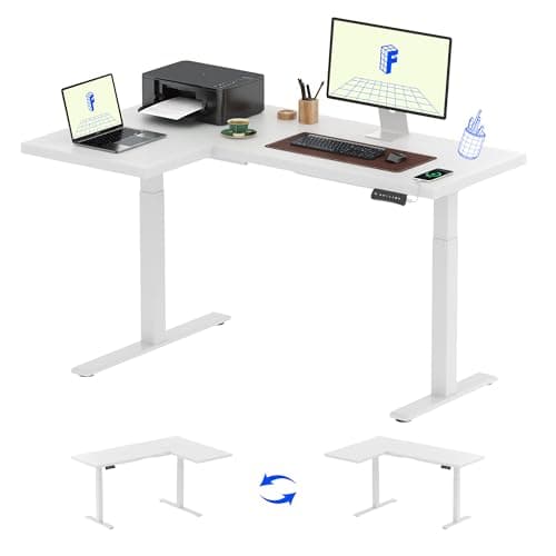 FLEXISPOT Pro Corner Desk Dual Motor L Shaped Computer Electric Standing Table Sit Stand Up Height Adjustable Desk Home Office Table with Splice Board, 63x40 White