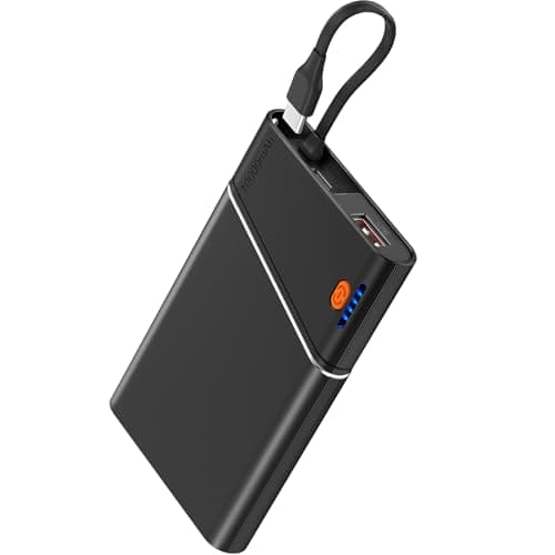 Aaoyun Portable Charger Power Bank, 10000mAh 22.5W PD Fast Charging Powerbank with Built-in USB C Cable, Slim External Phone Battery Pack for iPhone 17/16/15 Samsung S24 Android etc (Black)