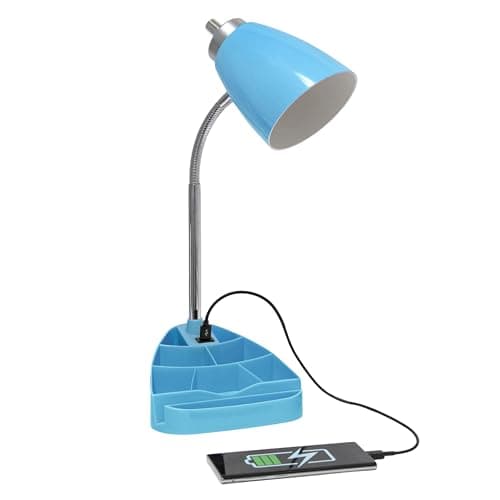 Simple Designs LD1056-BLU-LB 18.5" Gooseneck Organizer Desk Lamp with iPad Tablet Stand Book Holder and USB Port, with LED Bulb, Blue 6