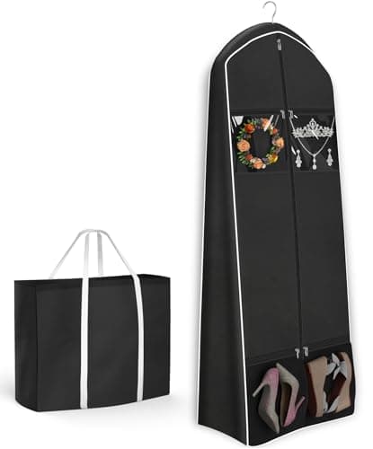 KEETDY Portable 70" Wedding Dress Garment Bag Travel with Bride Tote Bag 8'' Gusseted Hanging Dress Bags for Gowns 4 Pockets Long Dresses Storage for Women Clothes, Black