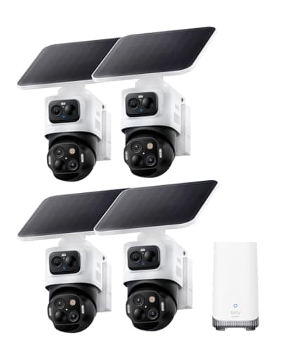 eufy Security eufyCam S4 4-Cam Kit,4K Solar Camera Wireless Outdoor, Triple Lens Bullet-PTZ Cam, 360° View, Cross-Cam Track, AI Recognition, 8X Zoom, Color Night Vision, 0 Monthly Fee, Local Storage