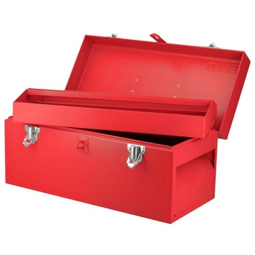 URREA Storage Box - Heavy Duty 16" x 7" x 7" Metal Tool Box with Chrome Plated Metallic Latch & Durable PVC Handle - D3