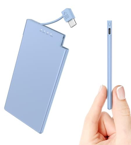 Auskang USB-C Portable Charger with Built in Cable-5000mAh Slim Power Bank Compatible with iPhone17 16 15 Series/Samsung/Google Pixel/Android Phones etc/Thin Battery Pack for Travel