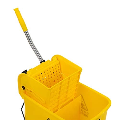 Mop Bucket & Side Wringer Combo, Heavy Duty & Commercial Janitorial Cart Spring Wringer on Wheels for Home & Industrial Cleaning Commercial Mop Bucket for Business, Yellow 7