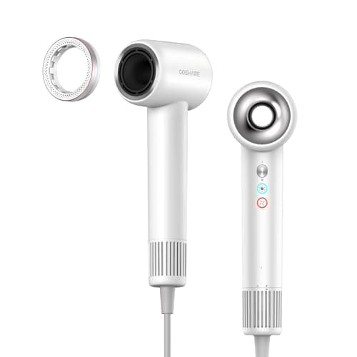 COSHARE Fast Drying Ionic Hair Dryer, 500 Million Negative Ion Blow Dryer, with No Hair Damage, No Frizz Essence Ring, Lightweight, Low Noise, SuperFlow1 High Speed Hair Dryer, White