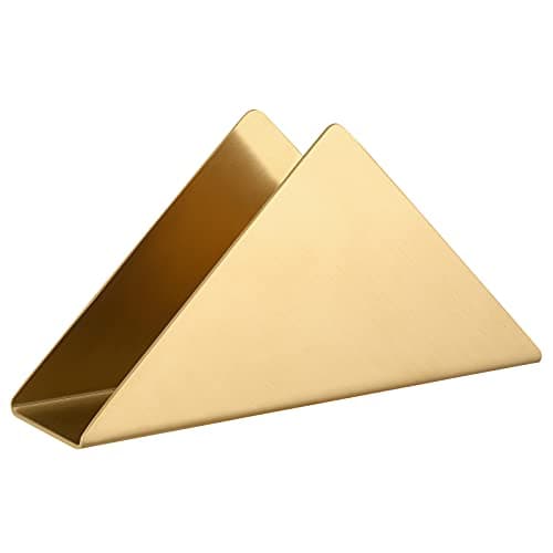 Gold Stainless Steel Napkin Holder, Modern Triangle Cocktail Napkin Dispenser Organizer for Kitchen Countertops, Dinner Tables, Picnic Tables