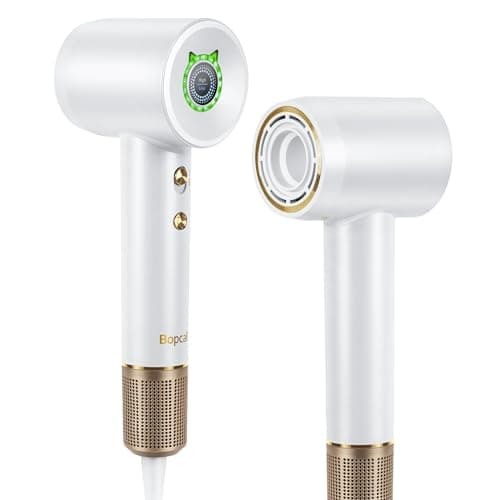 Hair Dryer - Bopcal Ionic Blow Dryer with Concentrator for All Hair Types,160000 RPM High-Speed Fast Drying Lightweight and Quiet, 200 Million Negative Ions Dryer with Thermo-Control (1500w)