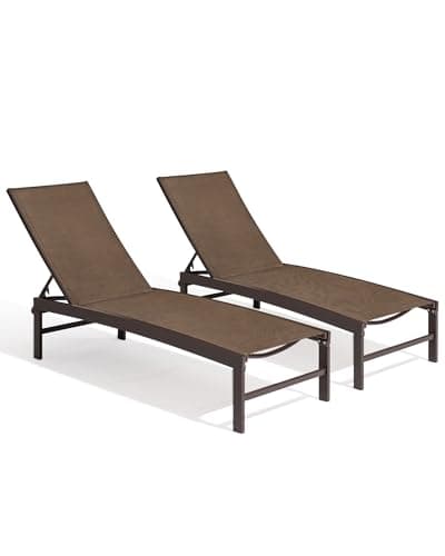 Crestlive Products Lounge Chair Outdoor Set of 2, Aluminum Pool Chaise Lounge Chairs, Adjustable Five-Position Tanning Recliner, All Weather for Patio, Beach, Yard, Pool (Brown) 10