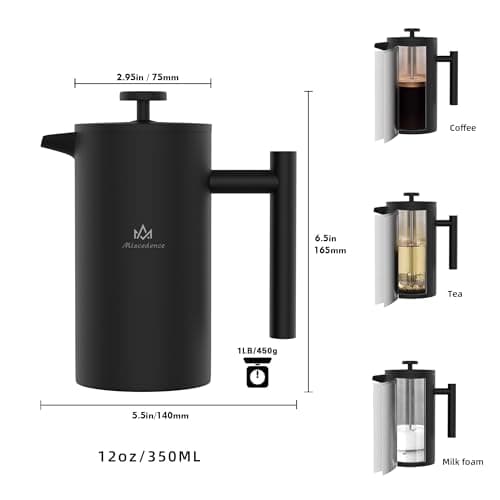 Miscedence French Press Coffee Maker, Double Wall Vacuum Insulated 304 Stainless Steel coffee press for Home, Camping and Office 2