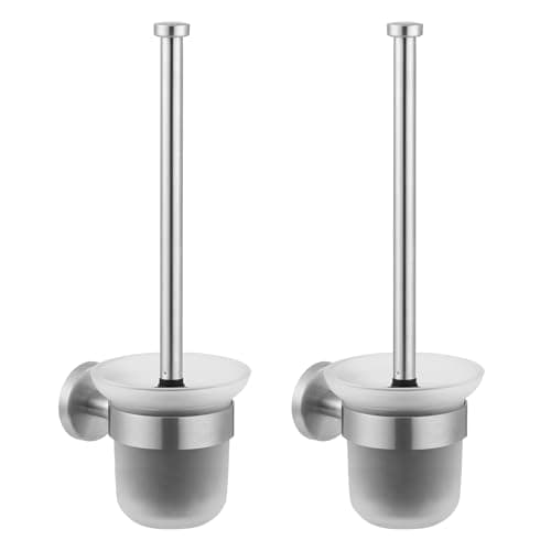 Dailyart Toilet Brush Holder Set: 2 Pack Bathroom Deep Cleaning - Stainless Steel & Glass Toilet Cleaner with Ergonomic Design - No Drilling Wall Mounting
