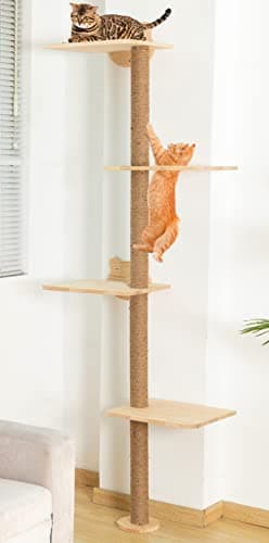 Cat Tree Wall Mounted Tall Scratching Post for Indoor Cats Climbing Tower Activity Wood Cat Wall Furniture 73 inch(Pine Wood)
