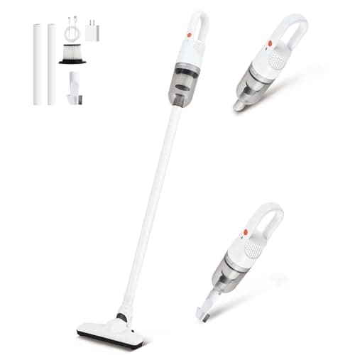 SIPPON 6-in-1 Lightweight Stick Vacuum Cleaner with 100W Powerful Motor, Mini Portable Household Handheld Vacuum Cleaner for Domestic Hard Floors, Carpets and Pet Hair (White Cordless with Plug)