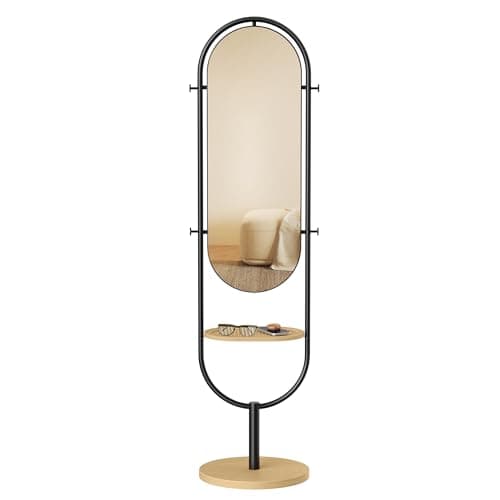 SONGMICS Full-Length Floor Mirror, 3-in-1, Modern Standing Full Body Mirror, Inspired by Original Award-Winning Design, 16.5 x 18.9 x 68.9 Inches, Living Room, Bedroom, Oak Beige and Ink Black 9