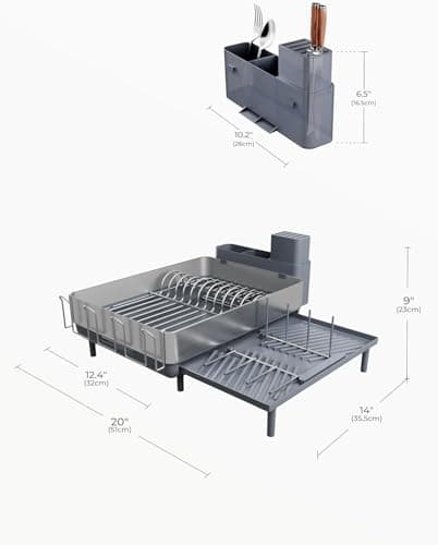 SUNLY Large Dish Drying Rack, Expandable Dish Racks for Kitchen Counter, Space Saving 304 Stainless Steel Drying Rack Kitchen, Extra Large Drainer with Multifunctional Flip Up Pegs, Gray 6