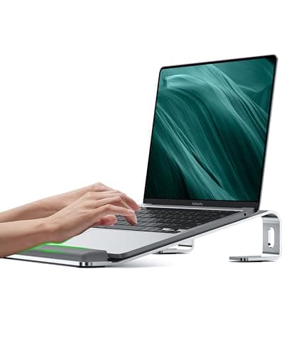 JCZT Aluminum Laptop Stand, Notebook Stand with Wrist Rest, Ergonomic Detachable Laptop Mount, Computer Stand Compatible with 10-17'' All Laptops Such as MacBook Air Pro/HP/Dell/Lenovo, Silver