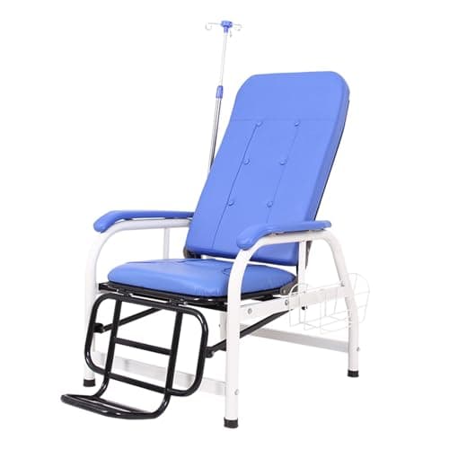 RIYIFANRONG Phlebotomy Chair, Blue, Leather, Adjustable Armrest, Infusion Stand, Reclining, Waiting Room Reception Chairs, Clinics, Laboratories