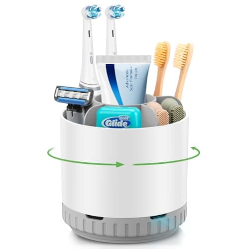 GFWARE Toothbrush Holders for Bathrooms - White Rotating Kids Electric Toothbrush and Toothpaste Holder, Detachable 6 Slots Tooth Brush Organizer Bathroom Countertop Storage