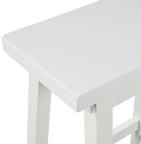 Amazon Basics Solid Wood Saddle-Seat Counter Height Bar Stools for Kitchen Island and Home Bar with Footrest, 29-Inch Height, White, Set of 2 5