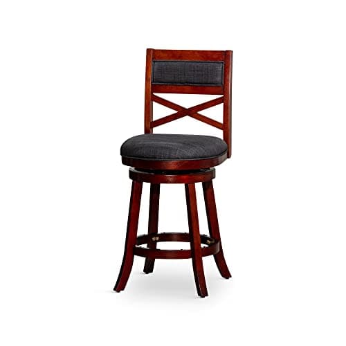 DTY Indoor Living Meeker X Back Fabric Swivel Stool, 30” Bar Height, Cherry Finish, Charcoal Fabric Seat