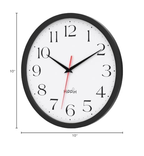 HIPPIH 2 Pack Silent Wall Clock, 10 Inch Non Ticking Quiet Digital Sweep Decorative Battery Operated Wall Clocks for Living Room Bedroom Kitchen School Office Decor, Black 8