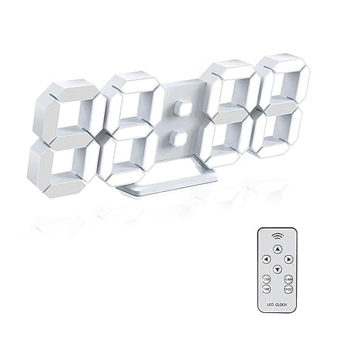 Cardking LED Digital Wall Clock, 3D Alarm Clock for Bedroom Living Room Classroom 12/24H/Date/Temperature Large Display Adjustable Brightness Snooze Night Light White 9.7 inch with Remote Control