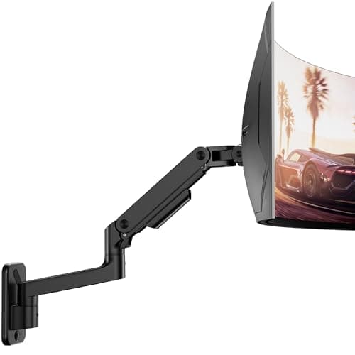 ARES WING Wall Mount Monitor Arm for 17-49 Inch Ultrawide Screens, Heavy Duty Single Monitor Mount Holds 44 lbs, Fully Adjustable Gas Spring Wall Mount, 75x75/100x100 VESA Mount, Black